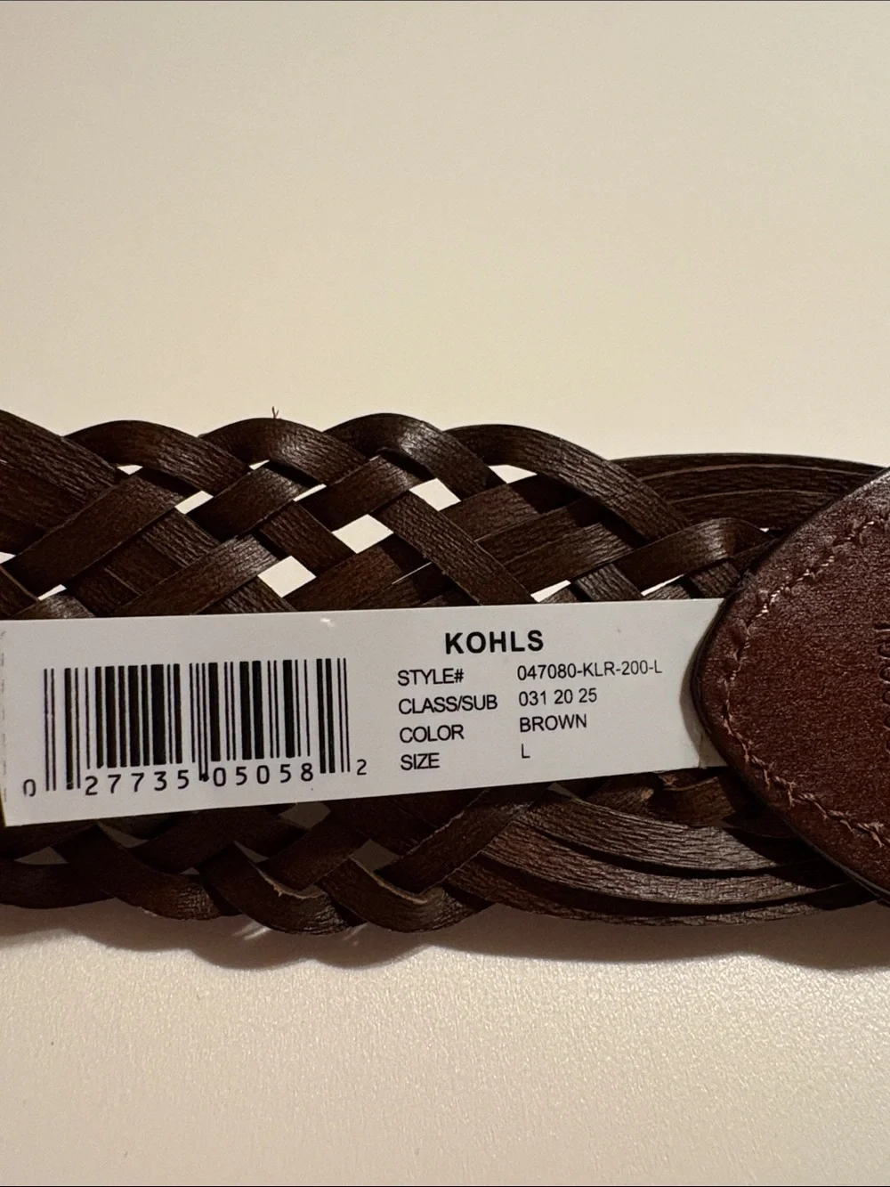 SONOMA womens Braided Leather Belt in Dark Brown with Brass Buckle nwt Sz Large